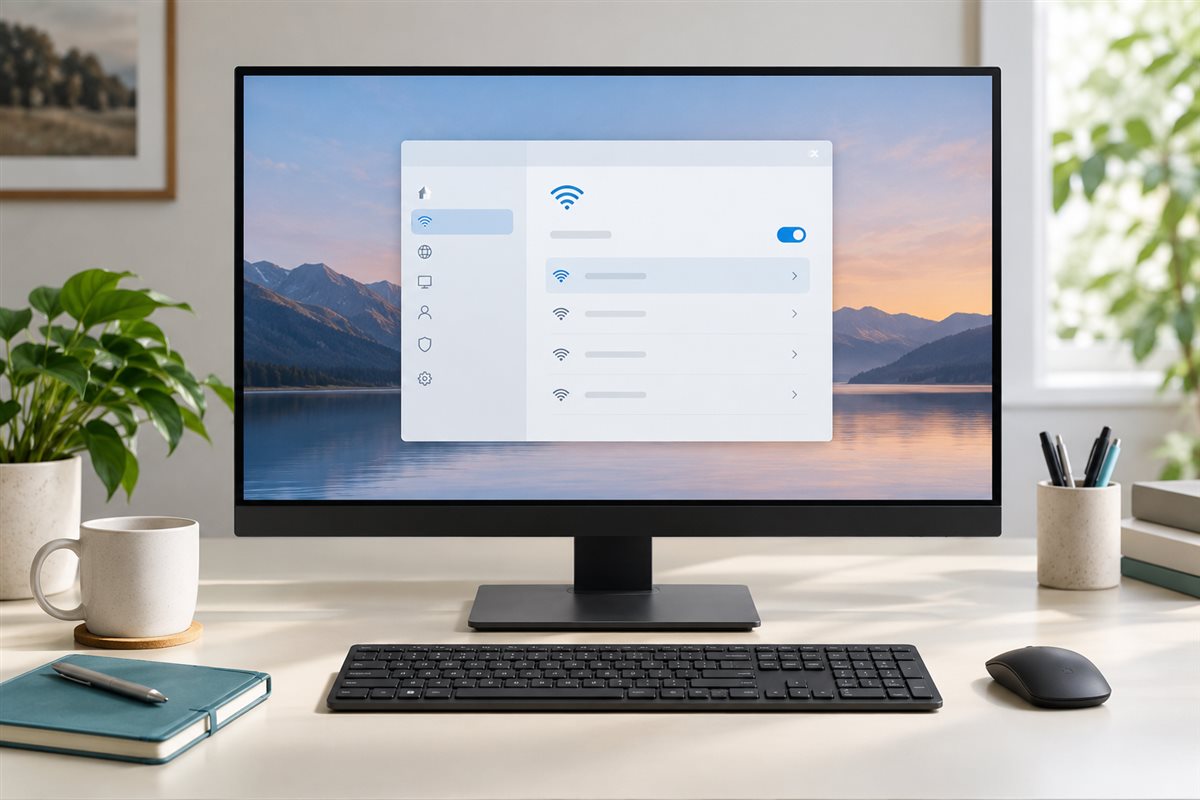 Windows电脑与整洁网络设置工作桌面